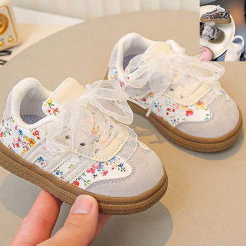 1 Pair Toddler Girls' Lace Trim Hook And Loop Closure Walking Shoes, 1-3 Years Old