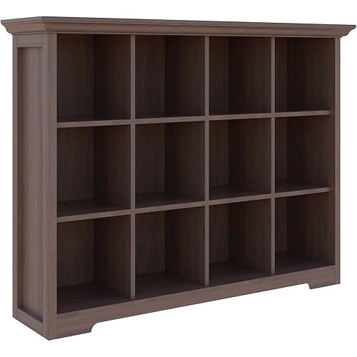 OSCHF Cube Shelf Bookcase with Base - Wooden 3 Tiers Floor Standing Low Storage Cabinet for Home and Office, 12-Cube Lattice Bookshelf, Walnut
