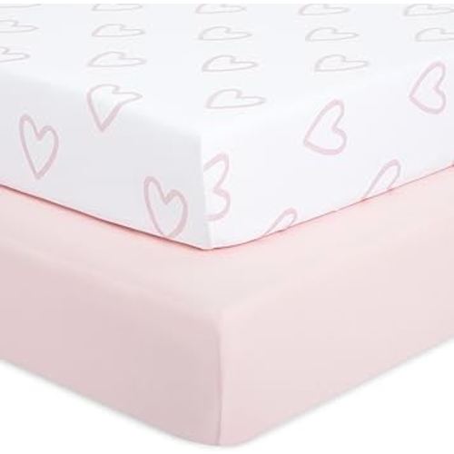 Evolur I Heart You 2 Pack Crib Sheet, Fitted Crib Sheet for Standard Crib and Toddler Mattress, Soft and Breathable Crib Mattress Sheet