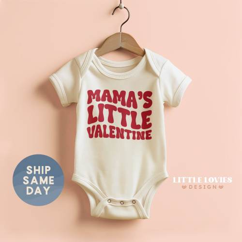 Mama&#39;s Little Valentine Onesie®, Newborn First valentine Gift From Mom, Mama&#39;s Boy Baby Bodysuit, Valentine Gift For Baby, (CA-VAL85)
