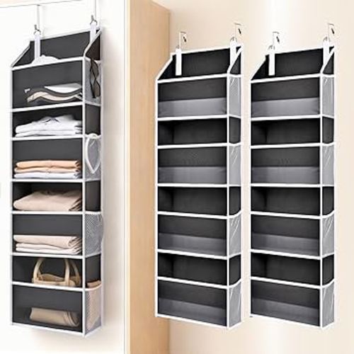 ULG 2 Pack Small Over Door Organizer with 4 Large Pockets 8 Mesh Side Pockets, Hanging Storage Organizer with Clear Window Kids Toys Deep Gray