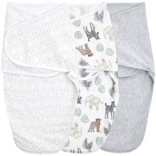 aden + anais Essentials Easy Wrap Swaddle, Cotton Knit Baby Wrap, Newborn Wearable Swaddle Sleep Sack, 3 Pack, Toile, 0-3 Months, Small/Medium