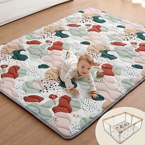 Blissful Diary Baby Play Mats for Floor, 72x48 Inch Extra Thicker & Large Soft Cushioning Foam Playmats for Babies and Toddlers, Foldable Washable Baby Crawling Mat for Playpen, Modren Abstract