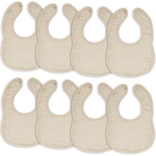 Muslin Cotton Baby Bibs, 8 Pack, Adjustable Size with Easy Snaps, Soft and Super Absorbent, Washable and Reusable By Comfy Cubs, Color: Sand