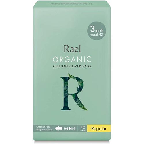 Rael Certified Organic Cotton Menstrual Regular Pads, Ultra Thin Natural Sanitary Napkins with Wings (42 Total), Pack of 3