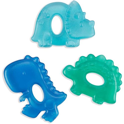 Itzy Ritzy Water-Filled Teethers - Cold Cutie Coolers Textured On Both Sides to Massage Sore Gums & Emerging Teeth - Can Be Chilled in Refrigerator, Set of 3 Coordinating Dinosaur Water Teethers