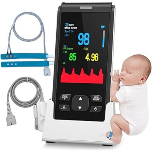 Handheld Pulse Oximeter for Baby&Adult,Infant Pulse Oximeter Fingertip Rechargeable with Continuous Monitor&Alarm, Infant Oxygen Monitor Fingertip