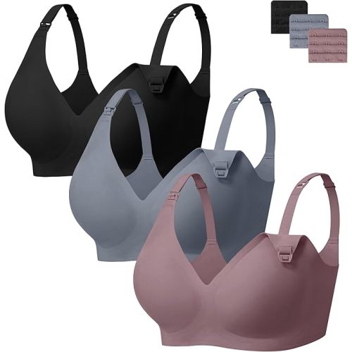 Angelhood Nursing Bras for Breastfeeding Support Maternity Bras Seamless Pregnancy Bralette for Women with Extender 3 Pack