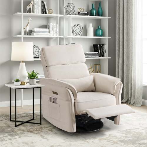 HOMREST Power Swivel Rocking Recliner Chair with Adjustable Headrest and Armrests for Living Room, Nursery, Beige