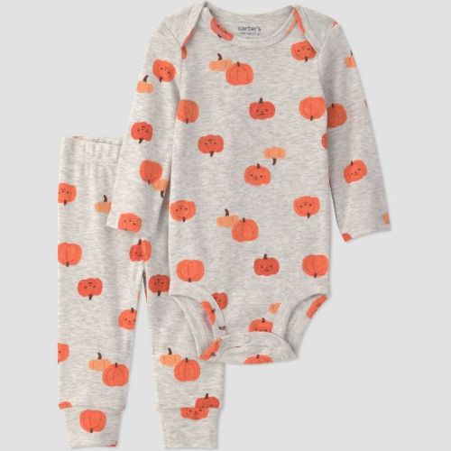 Carter's Just One You® Baby Halloween 2pc Pumpkins Bodysuit and Pants Set - Orange/Gray 3M