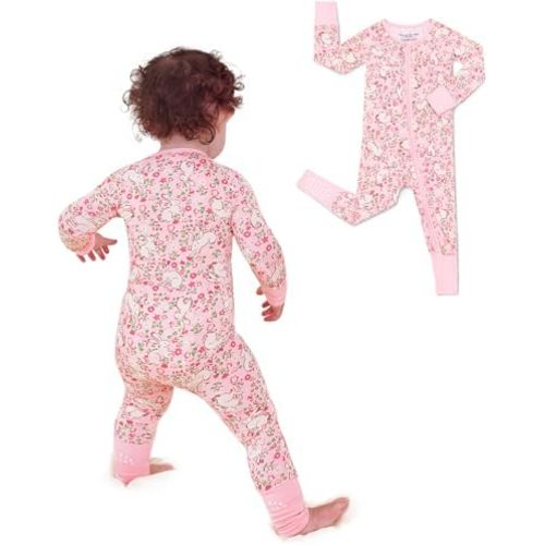 Viscose Derived from Bamboo Baby Footie Pajamas Convertible Newborn Sleeper for Baby Girl Zipper Onesie 0-24M