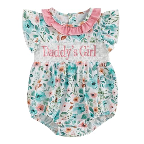 Kayotuas Baby Girl Summer Clothes Cute Smocked Bubble Romper Fly Sleeve Ruffled Doll Collar Letter Embroidery Bodysuit Dress