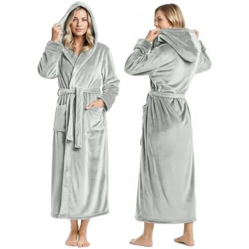 NY Threads Women's Fleece Hooded Bathrobe Plush Long Spa Robe, Medium