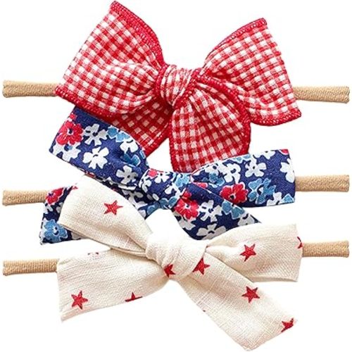 Little Poppy Co. Three Hair Bows Set - Stylish Handmade Accessories for Newborns,Babies and Toddlers | Premium Quality Headbands (Mini on Nylon Headband (Newborn - 6 months), Betsy Set)