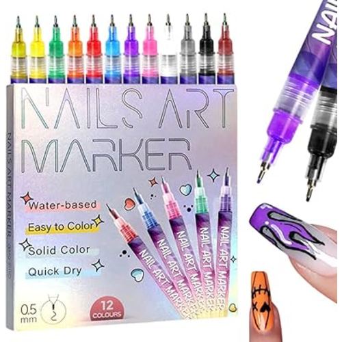 12 Colors Nail Art Pens Set, Nail Art Markers Polish Pen for 3D Nail Art, Drawing Painting Liner Brush for DIY Nail Art Beauty Adorn Manicure Tools (12 colors)