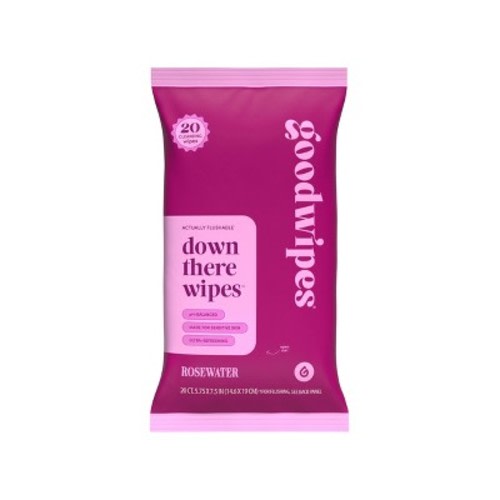 Goodwipes Flushable Down There Cleansing Wipes - Rosewater - 20ct