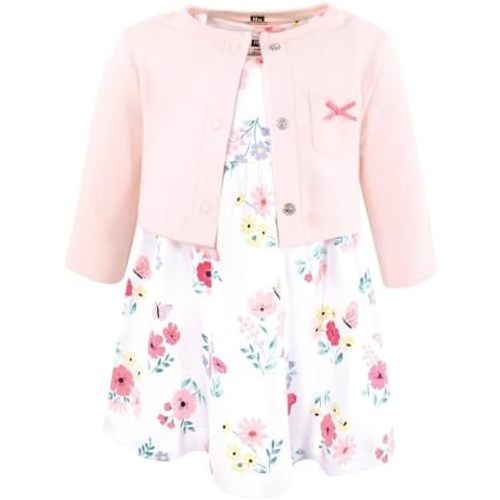 Hudson Baby Infant and Toddler Girls Cotton Dress and Cardigan Set