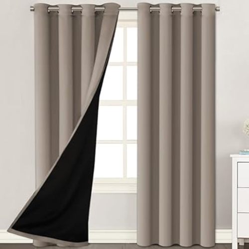 H.VERSAILTEX 100% Blackout Curtains for Windows, Pack of 2, W52 x L108, Super Heavy-Duty Black Lined Total Darkness Drapes for Bedroom, Privacy Assured Window Treatment for Patio, Khaki