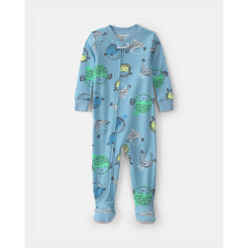 Baby Boy Pufferfish 100% Cotton 2-Way Zip 1-Piece Pajama - Blue | Carter's