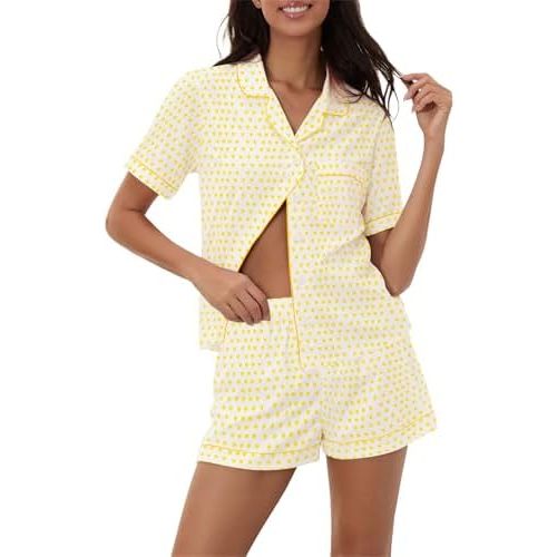 Ammiko Womens Pajamas Set Y2k Loungewear Pajama Button Down Top and Shorts Monkey Beach Short Sleeve Sleepwear Preppy