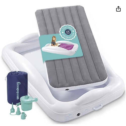 Hiccapop Inflatable Toddler Travel Bed with Safety Bumpers [4-Sided], Portable Toddler Bed for Kids, Toddler Air Mattress, Kids Air Mattress - Grey