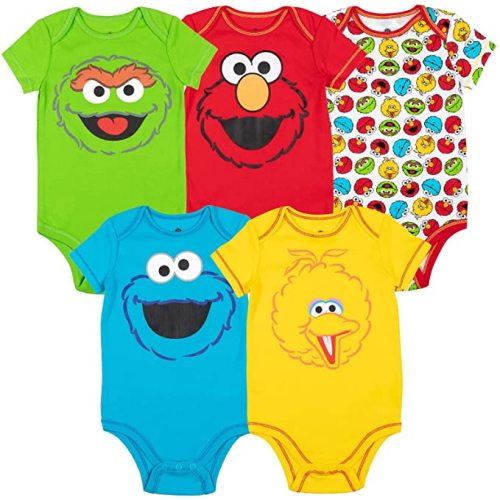 Amazon.com: Sesame Street Baby Boy Girl 5 Pack Bodysuits - Elmo, Cookie Monster, Oscar and Big Bird : Clothing, Shoes & Jewelry