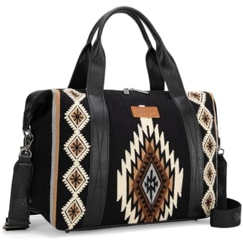 Wrangler Duffel Bag for Women Large Travel Weekender Bag Designer Tapestry Carry On Bags, Black