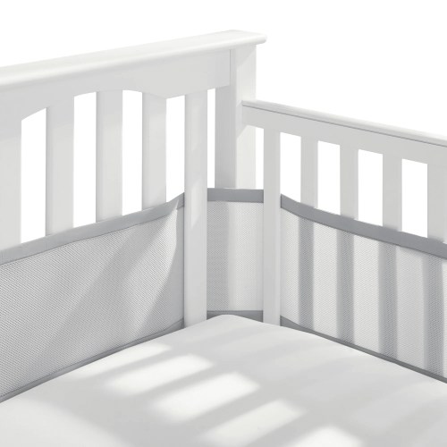 HALO Breathable Mesh Crib Liner for Full-Size Cribs, 100% Polyester Crib Bumper, Gray, 2 Panels