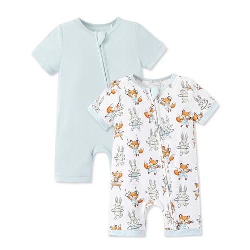PATPAT Baby Boy and Girl Bamboo Viscose 2-Pack Romper | 2-Way Zipper, Soft and Cool Fabric, Super Stretchy and Breathable