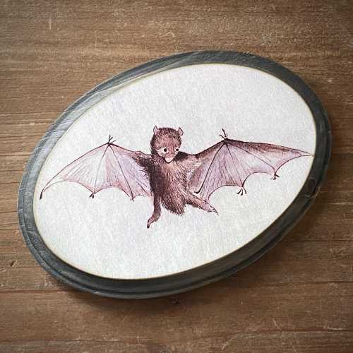 Baby Bat Solid Wood Fairy Tale Story Book Vintage Illustration Distressed Plaque Sign Decor Gothic Nursery Gift