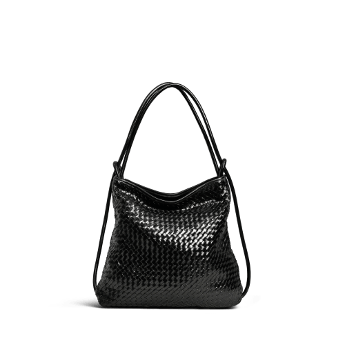 Versa Large Black Woven Convertible Leather Tote – Vellatini