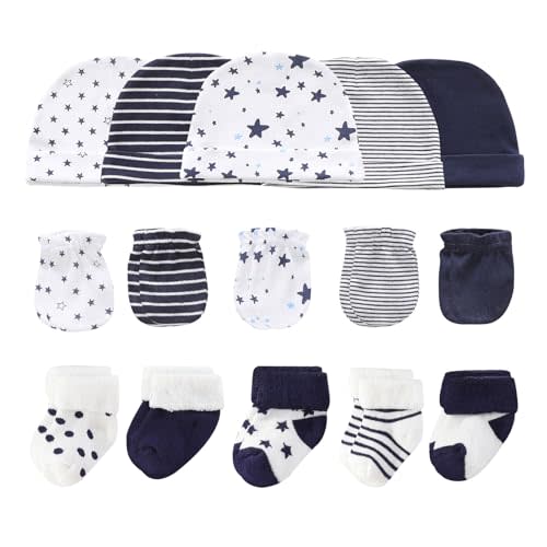 Ruliby Baby Hats Mittens and Socks Set Cotton Newborn Hat Beanie Soft Infant Girls Boys Caps Gloves 0-6 month