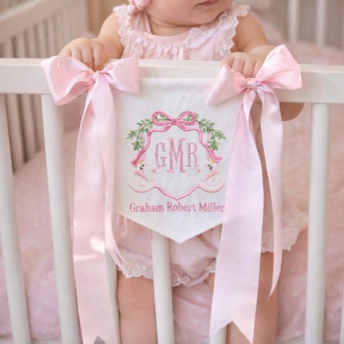 Custom Baby Banner For Hospital Door Sign & Nursery, Monogram Baby Announcement Banner, Embroidered Baby Name Banner for Baby Shower Gift