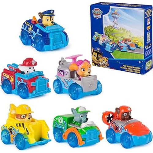 PAW Patrol Pup Squad Racers, 6-Pack of PAW Patrol Vehicles with Chase, Marshall, Skye, Rubble, Rocky, & Zuma, Kids Toys for Boys & Girls Ages 3 and Up