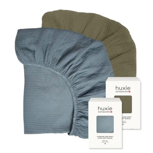 Crib Sheets – Organic Cotton Muslin Fitted Crib Sheet – Standard Size for Baby Boy and Baby Girl 28" x 52" Ultra-Soft and Breathable - 2-Pack (Tradewinds/Sage Green)