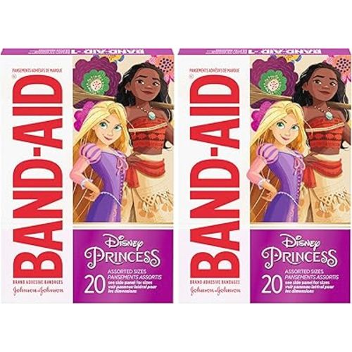 Band-Aid Brand Adhesive Bandages for Minor Cuts & Scrapes, Wound Care Featuring Disney Princess Characters, Fun Bandages for Kids and Toddlers, Assorted Sizes, 20 Count (Pack of 2)