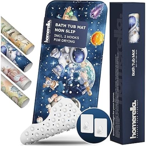 Bath Tub Mat Non Slip Anti Mold for Kids BPA Free INCL Hooks - homerella® Ocean Sea Animals 40x16, Baby Bath Mat Non Slip 200 Suction Cups, Non Toxic Machine Washable Toddler Bath Mat, EU Certified