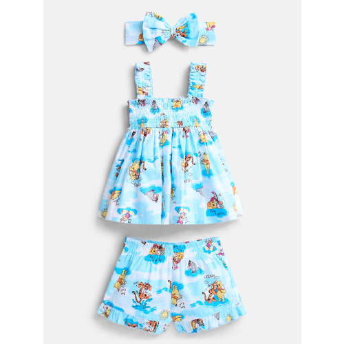 Winnie the Pooh Baby Girls' Smocked Cotton Tank Top, Shorts and Headband Set, 3-Piece, Sizes 0/3M-24M