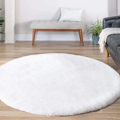 Latepis White Round Rugs 6ft Faux Rabbit Fur Rug for Living Room Washable Fluffy Rug for Kids Room Bedroom Furry Shaggy Rugs for Dorm Nursery Room