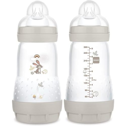 MAM Easy Start Anti-Colic Baby Bottle 9 oz, Medium Flow, Breastfeeding-Like Silicone Nipple Bottle, Reduces Colic, Gas, & Reflux, Easy-to-Clean, BPA-Free, Vented Baby Bottles for Newborns, 2+ Months