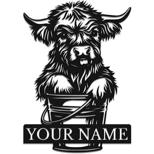 Custom Highland Cow Metal Sign,Personalized Cow Farm Name Sign,Custom Baby Highland Cow Farmhouse Metal Wall Art,Farm Name Sign,Farmhouse Decor,Cow Ranch Decor (Style-12)