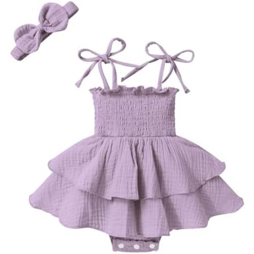 YOUNGER TREE Baby Girl Clothes Infant Summer Romper Dress Sleeveless Bodysuit Jumpsuit with Headband Toddler Outfits