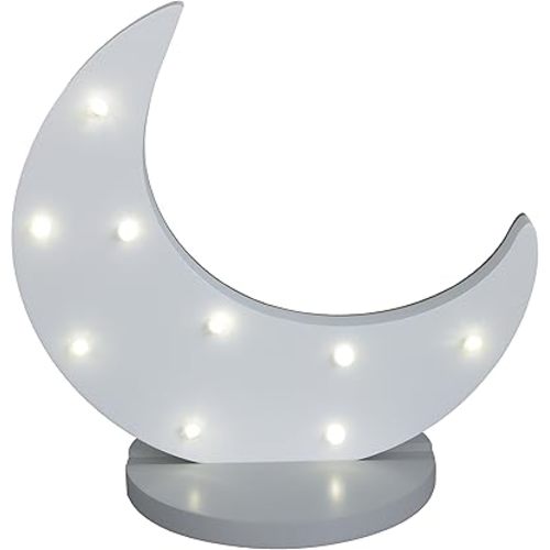 NoJo Moon Shaped Lighted Nursery Decor, White/Grey