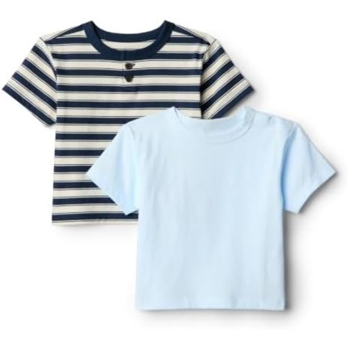 Amazon Essentials x Sofia Grainge Toddlers and Baby Boys' Cotton Crewneck Short Sleeve T-Shirts with Shoulder Snap, Pack of 2