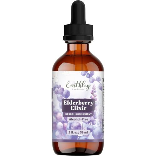 Earthley Wellness Elderberry Elixir Drops, Herbal Elderberry Syrup Alternative, Powerful Immune & Respiratory Support, Shelf Stable with Mullein, Orange Peels, and Cloves (2oz, Kids, 120+ doses)