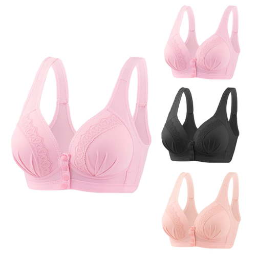 Utoimkio 3 Pack Nursing Bras for Women Breastfeeding Front Closure Maternity Bras for Pregnancy No Underwire Elastic Comfort Breathable Everyday Nursing Bras for Women