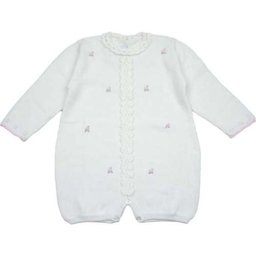 Rosette Knit Bubble Romper, Ivory