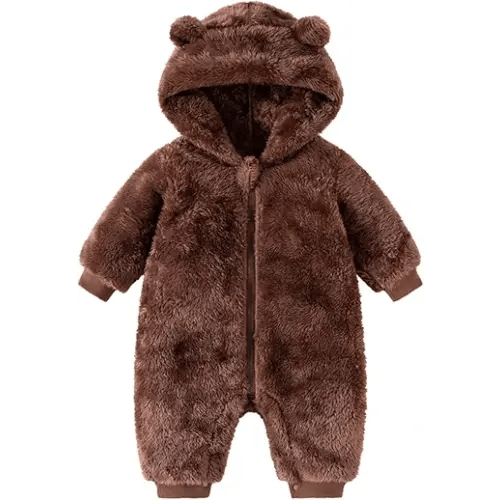 Hayzha Baby Bear Soft Plush Winter Zip Snowsuit 0-18M | Cute bear ear hood, ultra-soft plush fleece, full-zip easy on/off, warm winter outwear for 0-18M, great baby gift.