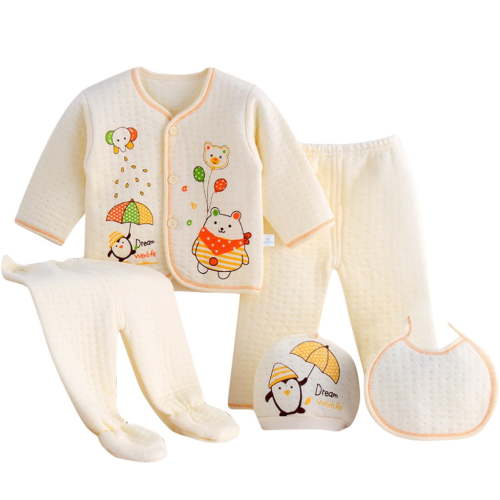 Edvintorg 5PCS newborn clothes Baby Boys Girls cute cartoon printed Long Sleeve Tops+Hat+Pants+Bib Pyjamas Set Baby Costume