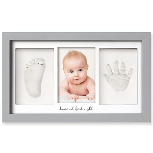 Baby Hand and Footprint Kit - Baby Footprint Kit, Newborn Keepsake Frame, Baby Handprint Kit, Personalized Baby Gifts, Nursery Decor, Baby Shower Gifts for Girls Boys (Cloud Gray)